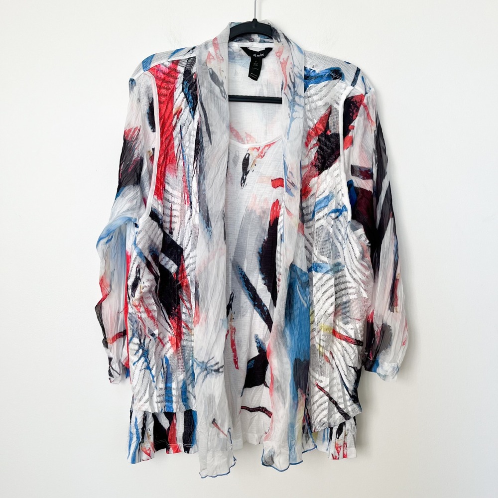 Ali Miles Mesh Vest Overlay Abstract Print Top Womens 1X‎